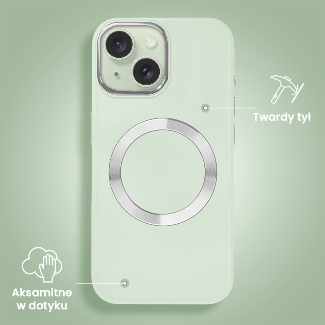 Etui do iPhone 15 Noble MagSafe Color, silikonowe, krem pistacjowy