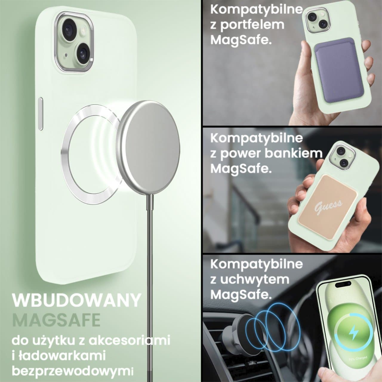 Etui do iPhone 15 Noble MagSafe Color, silikonowe, krem pistacjowy