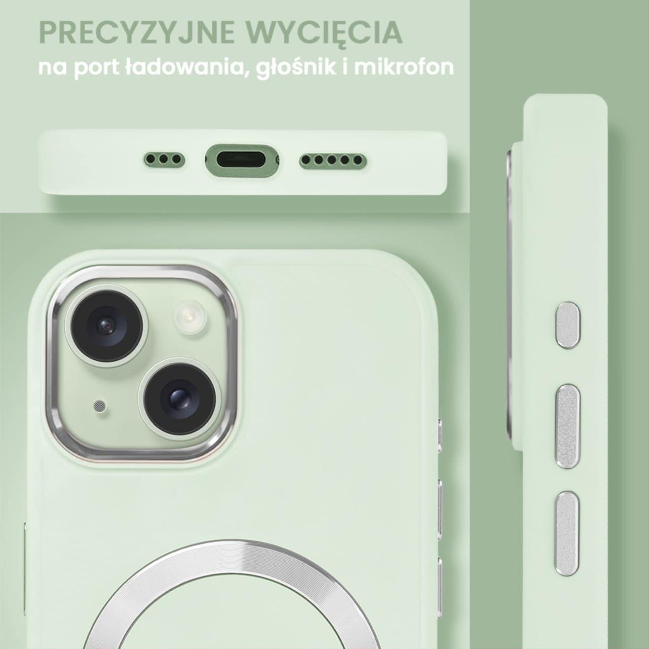Etui do iPhone 15 Noble MagSafe Color, silikonowe, krem pistacjowy