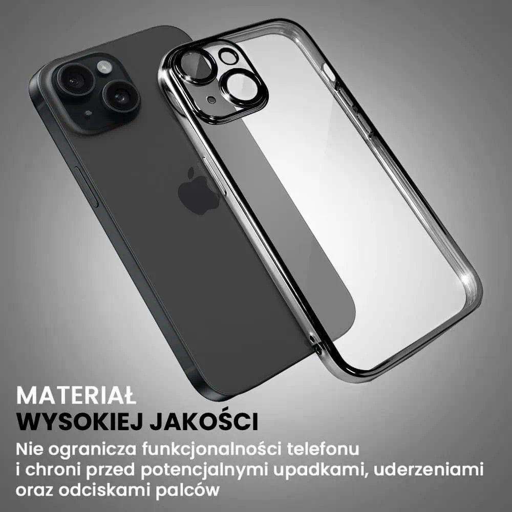 Etui do iPhone 15 Slim Protect Full Cover z osłoną kamery i obiektywów 9H, czarne grafitowe (OUTLET)