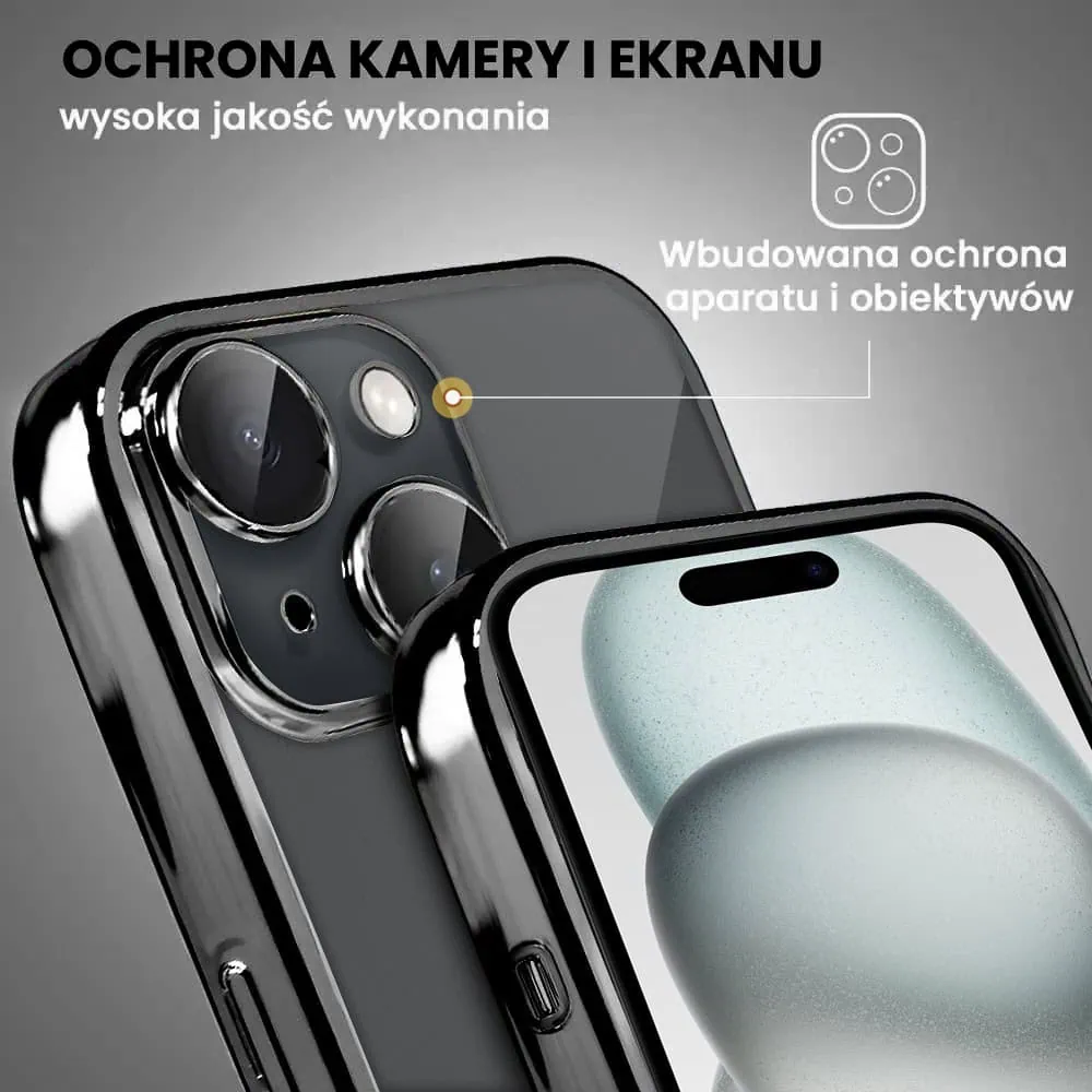 Etui do iPhone 15 Slim Protect Full Cover z osłoną kamery i obiektywów 9H, czarne grafitowe (OUTLET)