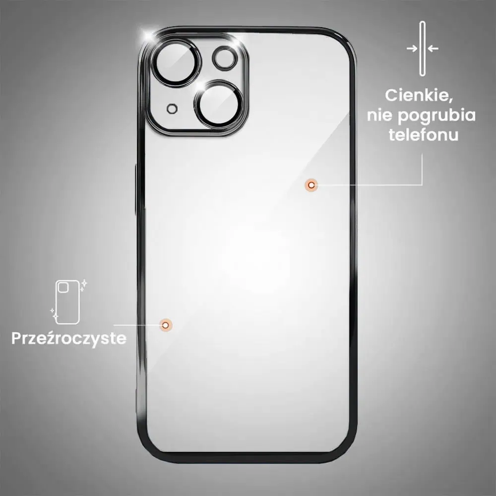 Etui do iPhone 15 Slim Protect Full Cover z osłoną kamery i obiektywów 9H, czarne grafitowe (OUTLET)