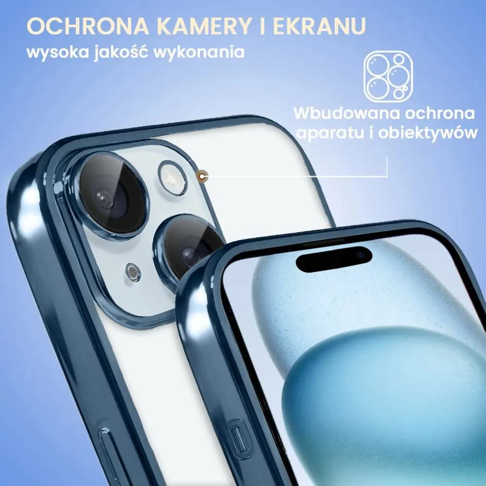 Etui do iPhone 15 Slim Protect Full Cover z osłoną kamery i obiektywów 9H, górski niebieski (OUTLET)