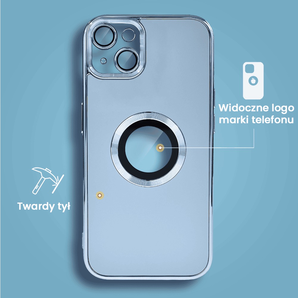 Etui do iPhone 15 cienkie, eleganckie, z osłoną aparatu i widocznym logo, niebieskie