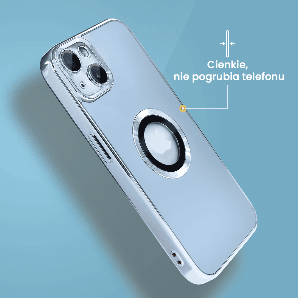 Etui do iPhone 15 cienkie, eleganckie, z osłoną aparatu i widocznym logo, niebieskie