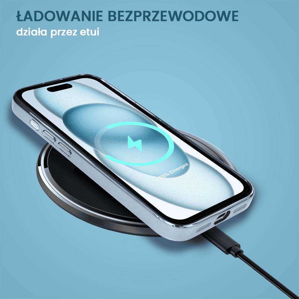 Etui do iPhone 15 cienkie, eleganckie, z osłoną aparatu i widocznym logo, niebieskie