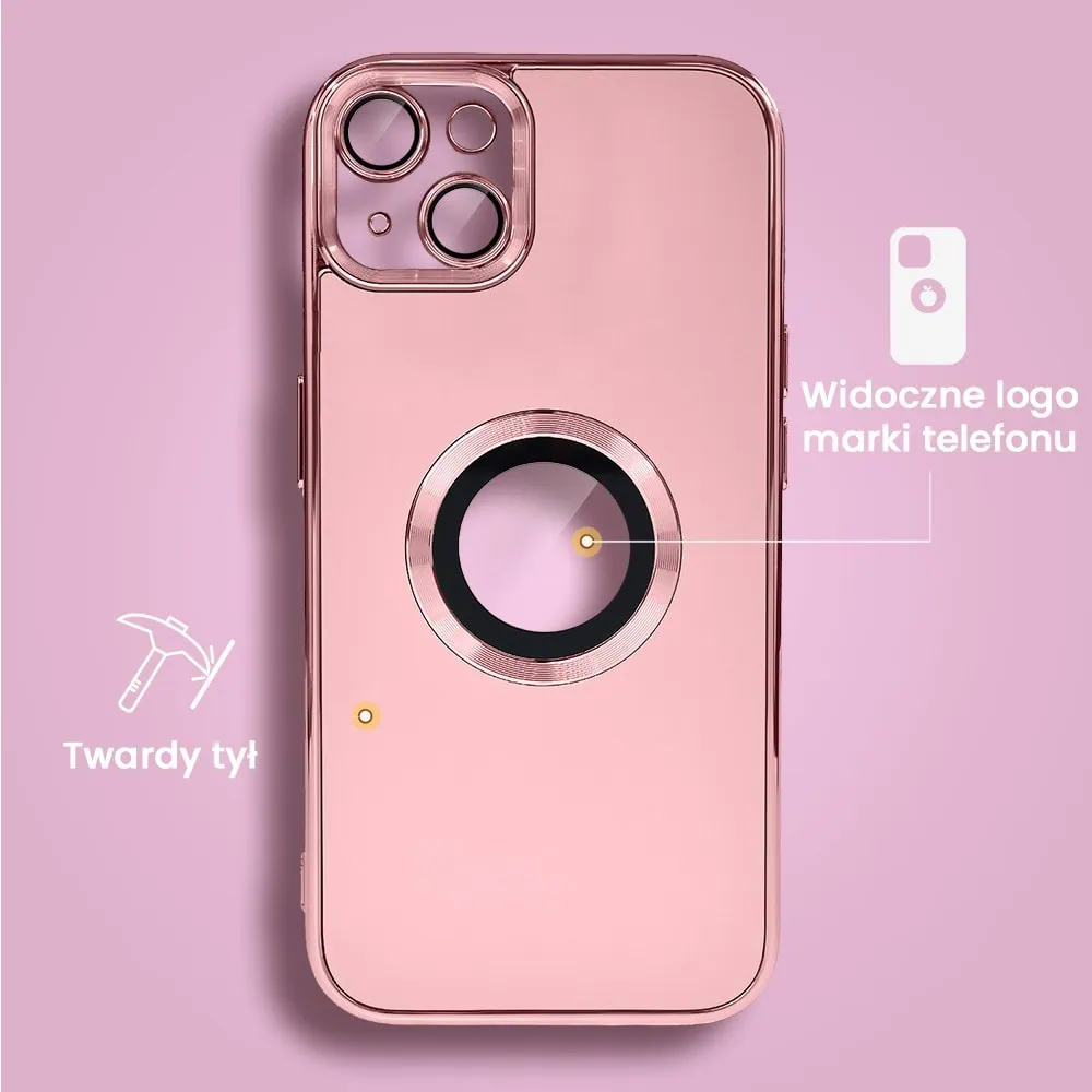 Etui do iPhone 15 cienkie, eleganckie, z osłoną aparatu i widocznym logo, różowe