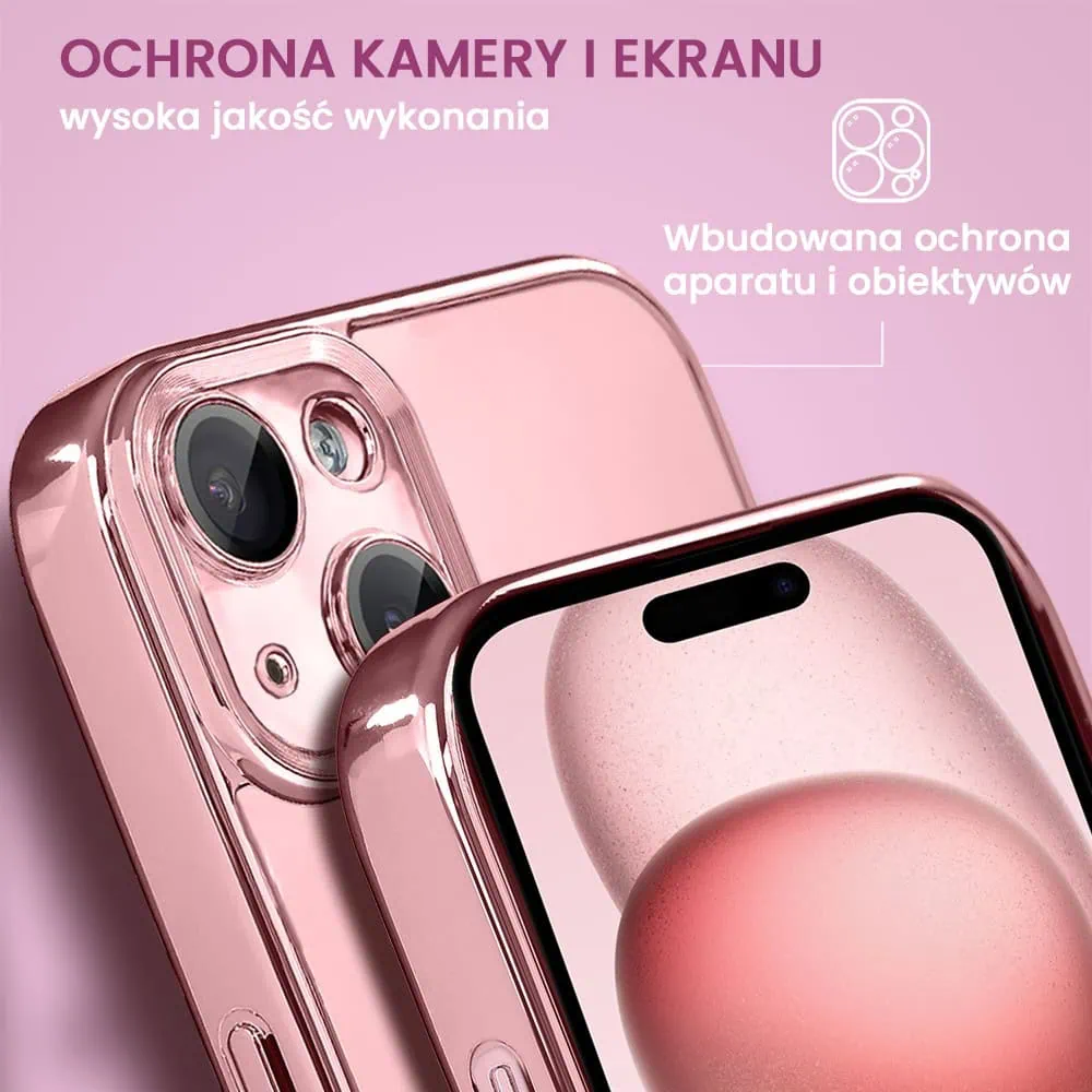 Etui do iPhone 15 cienkie, eleganckie, z osłoną aparatu i widocznym logo, różowe