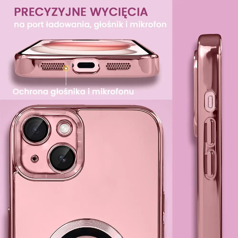 Etui do iPhone 15 cienkie, eleganckie, z osłoną aparatu i widocznym logo, różowe