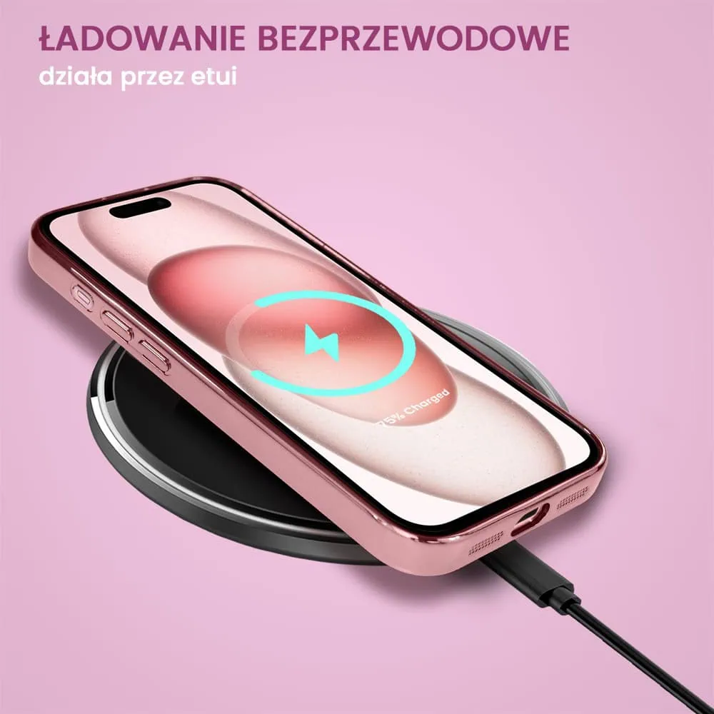 Etui do iPhone 15 cienkie, eleganckie, z osłoną aparatu i widocznym logo, różowe