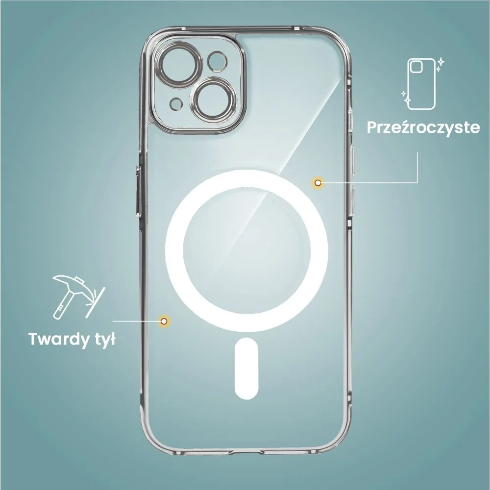 Etui do iPhone 15 cienkie, wzmocnione, z ochroną anti shock oraz głośników, srebrne