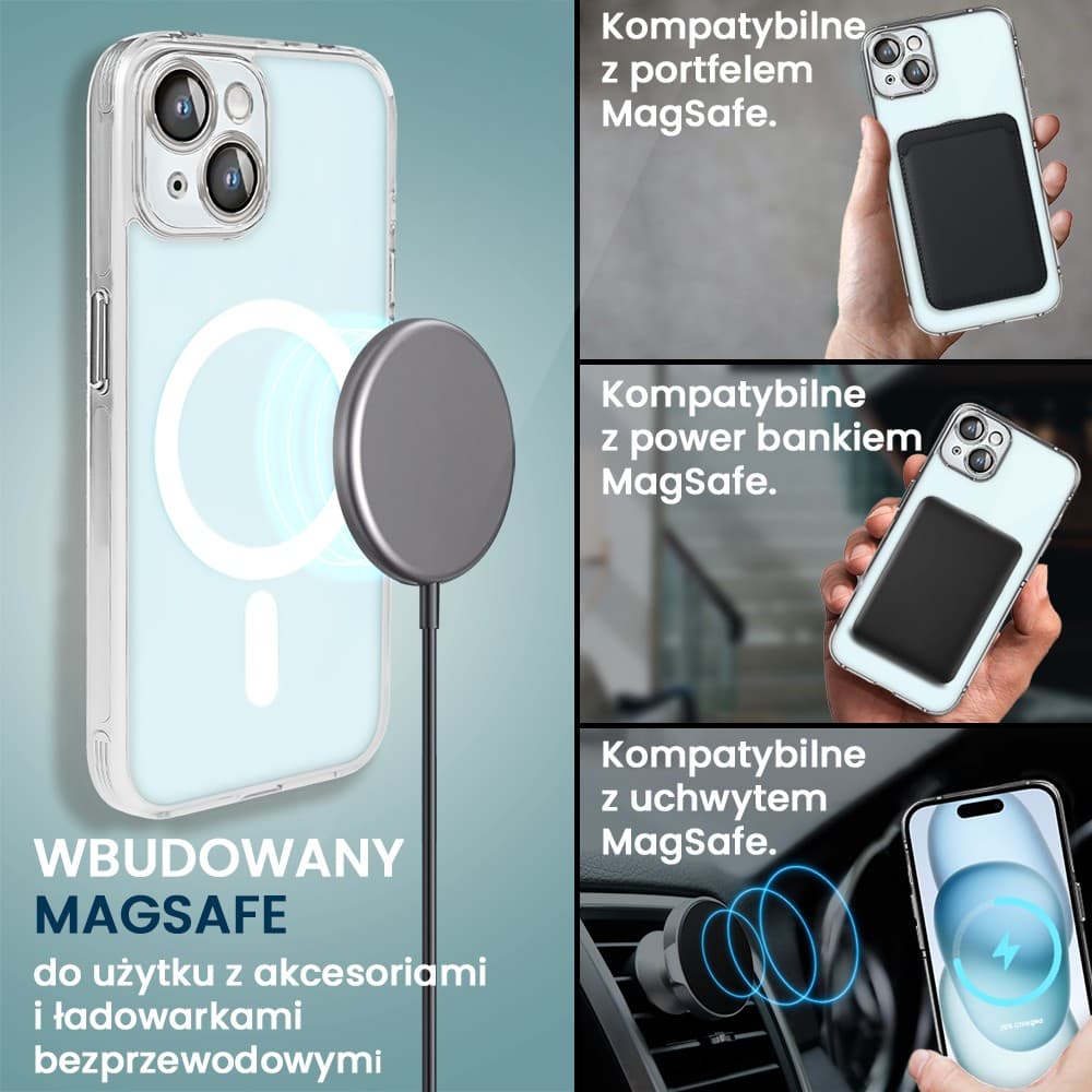 Etui do iPhone 15 cienkie, wzmocnione, z ochroną anti shock oraz głośników, srebrne