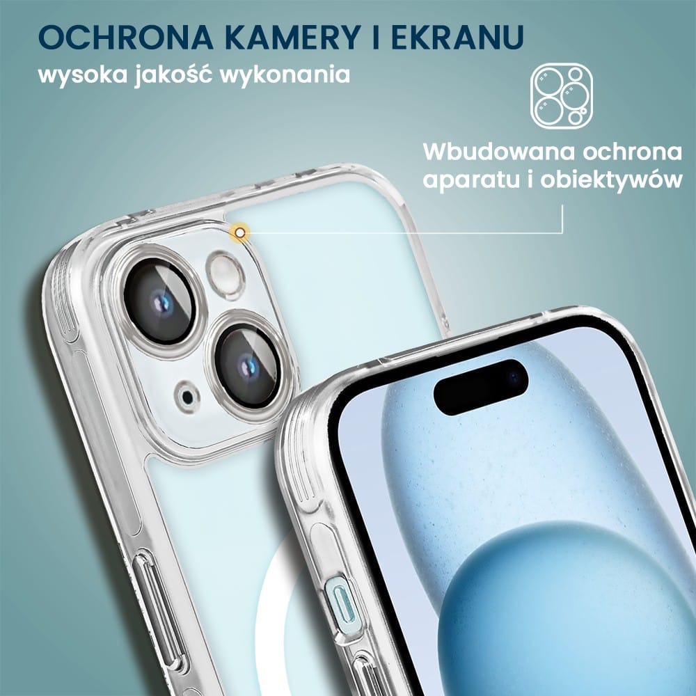 Etui do iPhone 15 cienkie, wzmocnione, z ochroną anti shock oraz głośników, srebrne
