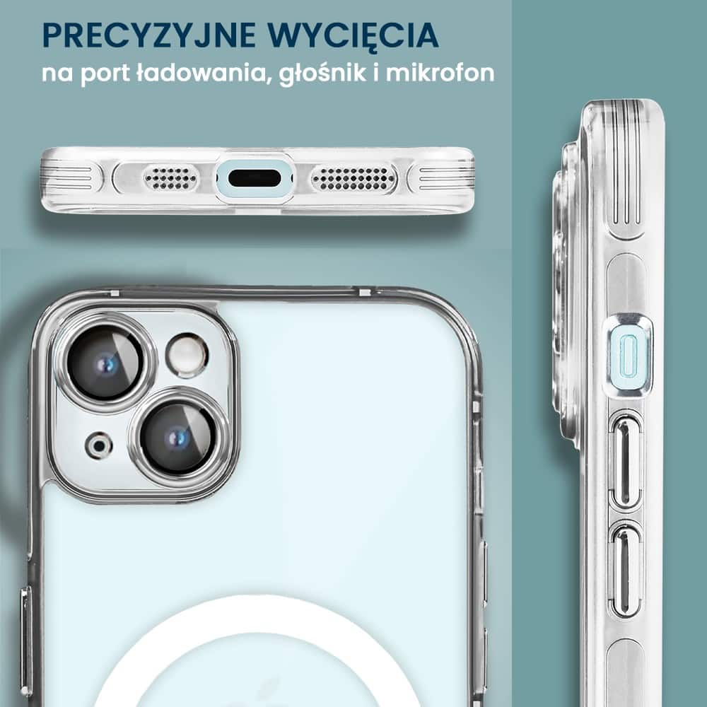 Etui do iPhone 15 cienkie, wzmocnione, z ochroną anti shock oraz głośników, srebrne