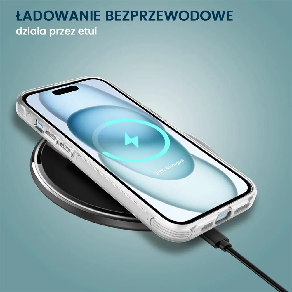 Etui do iPhone 15 cienkie, wzmocnione, z ochroną anti shock oraz głośników, srebrne