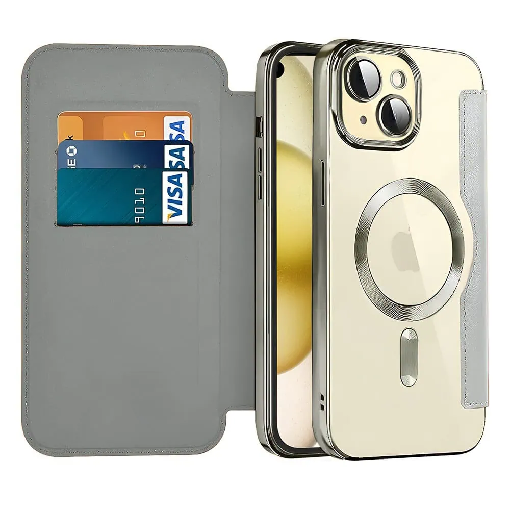 Etui do iPhone 15 typu książka Book Magsafe Lens Protect, z klapką, tytanowe