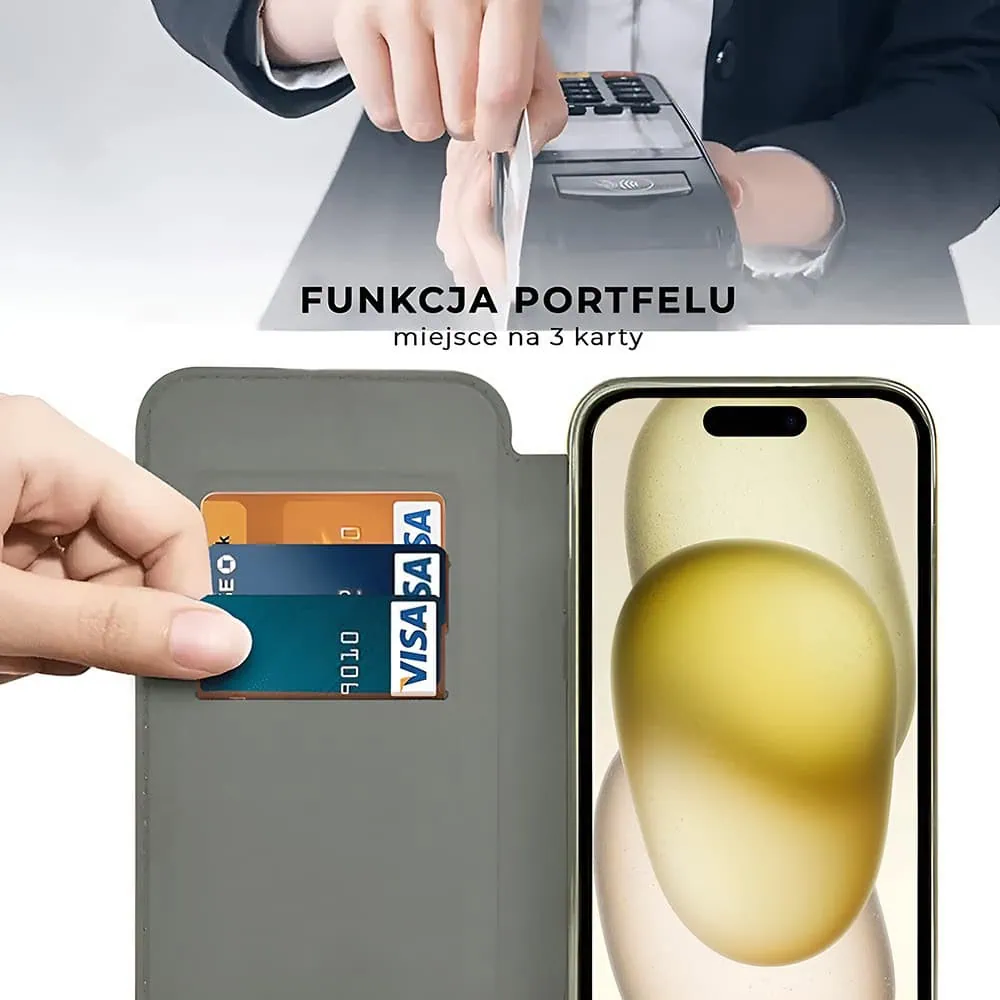 Etui do iPhone 15 typu książka Book Magsafe Lens Protect, z klapką, tytanowe
