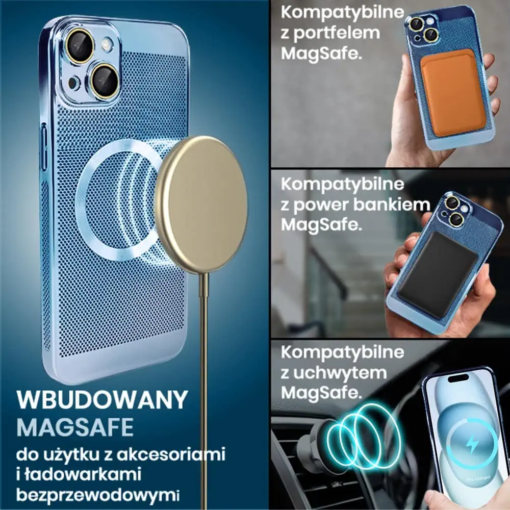 Etui do iPhone 15 z Magsafe, cienkie, twarde, oddychające, z osłoną aparatu, błękitne (OUTLET)