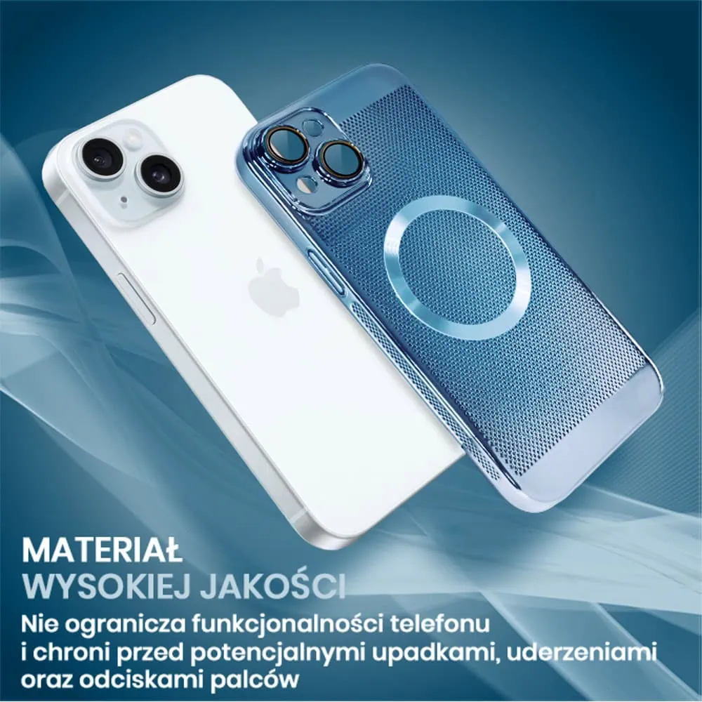 Etui do iPhone 15 z Magsafe, cienkie, twarde, oddychające, z osłoną aparatu, błękitne (OUTLET)