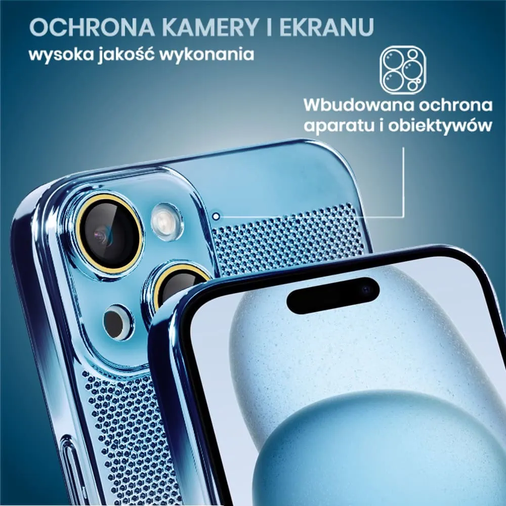 etui do iphone 15 plus z magsafe, cienkie, twarde, oddychające, z osłoną aparatu, błękitne