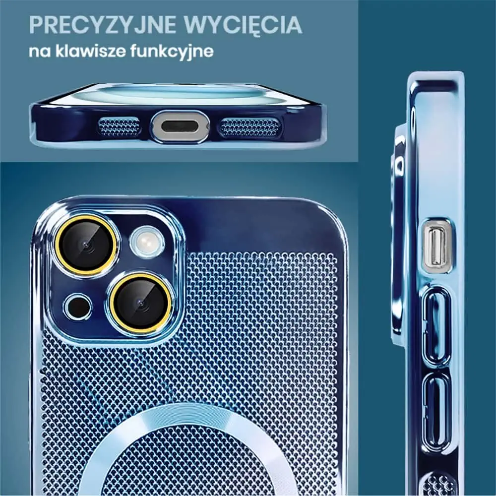 Etui do iPhone 15 z Magsafe, cienkie, twarde, oddychające, z osłoną aparatu, błękitne (OUTLET)