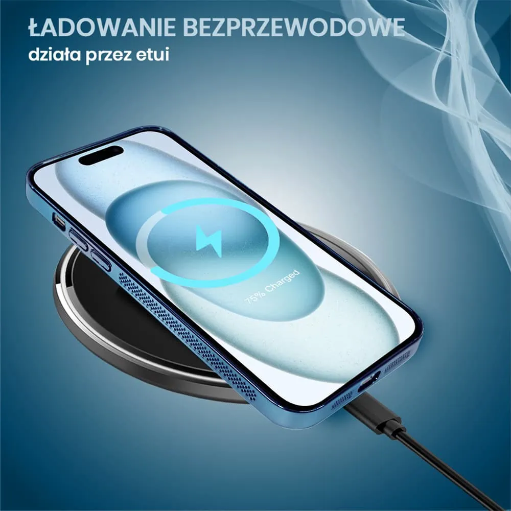 Etui do iPhone 15 z Magsafe, cienkie, twarde, oddychające, z osłoną aparatu, błękitne (OUTLET)