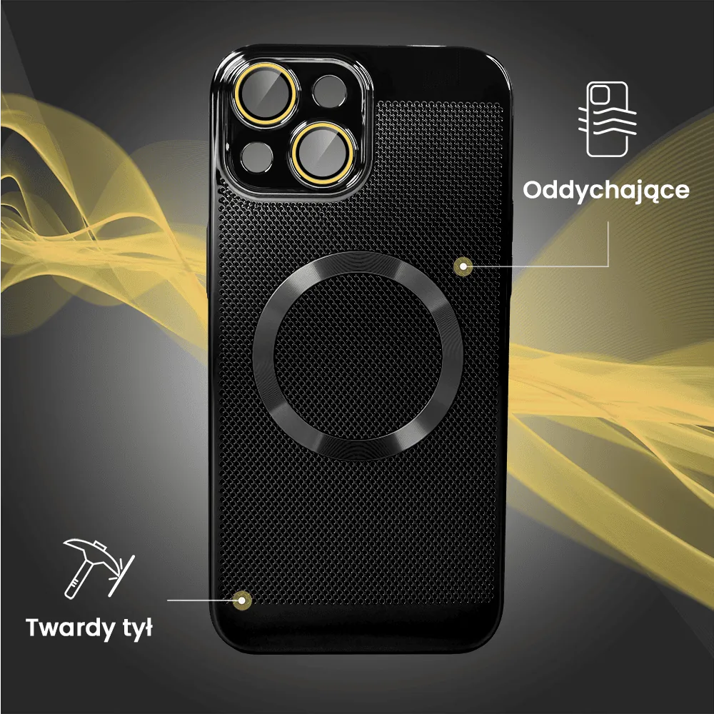Etui do iPhone 15 Plus z Magsafe, cienkie, twarde, oddychające, z osłoną aparatu, czarne
