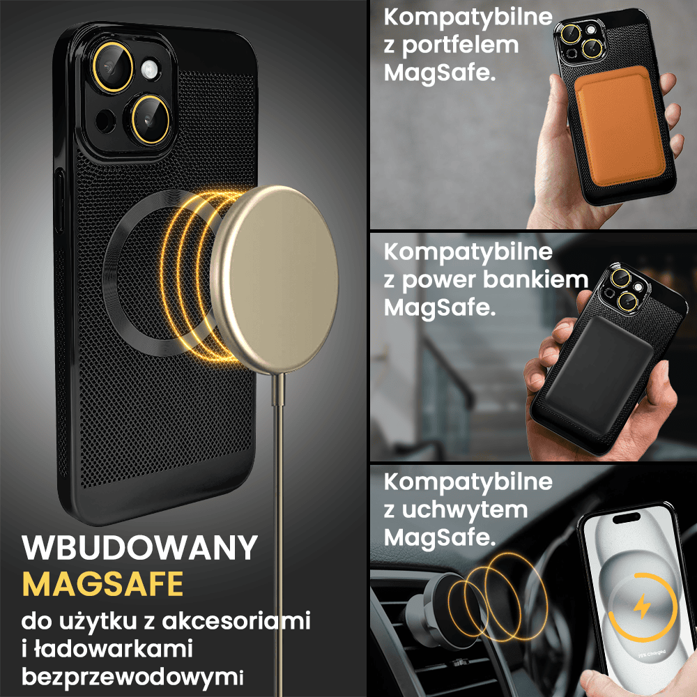 Etui do iPhone 15 Plus z Magsafe, cienkie, twarde, oddychające, z osłoną aparatu, czarne