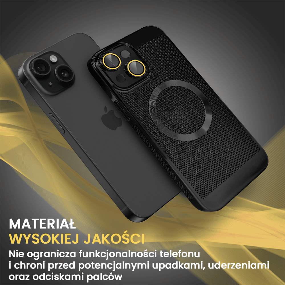 Etui do iPhone 15 Plus z Magsafe, cienkie, twarde, oddychające, z osłoną aparatu, czarne