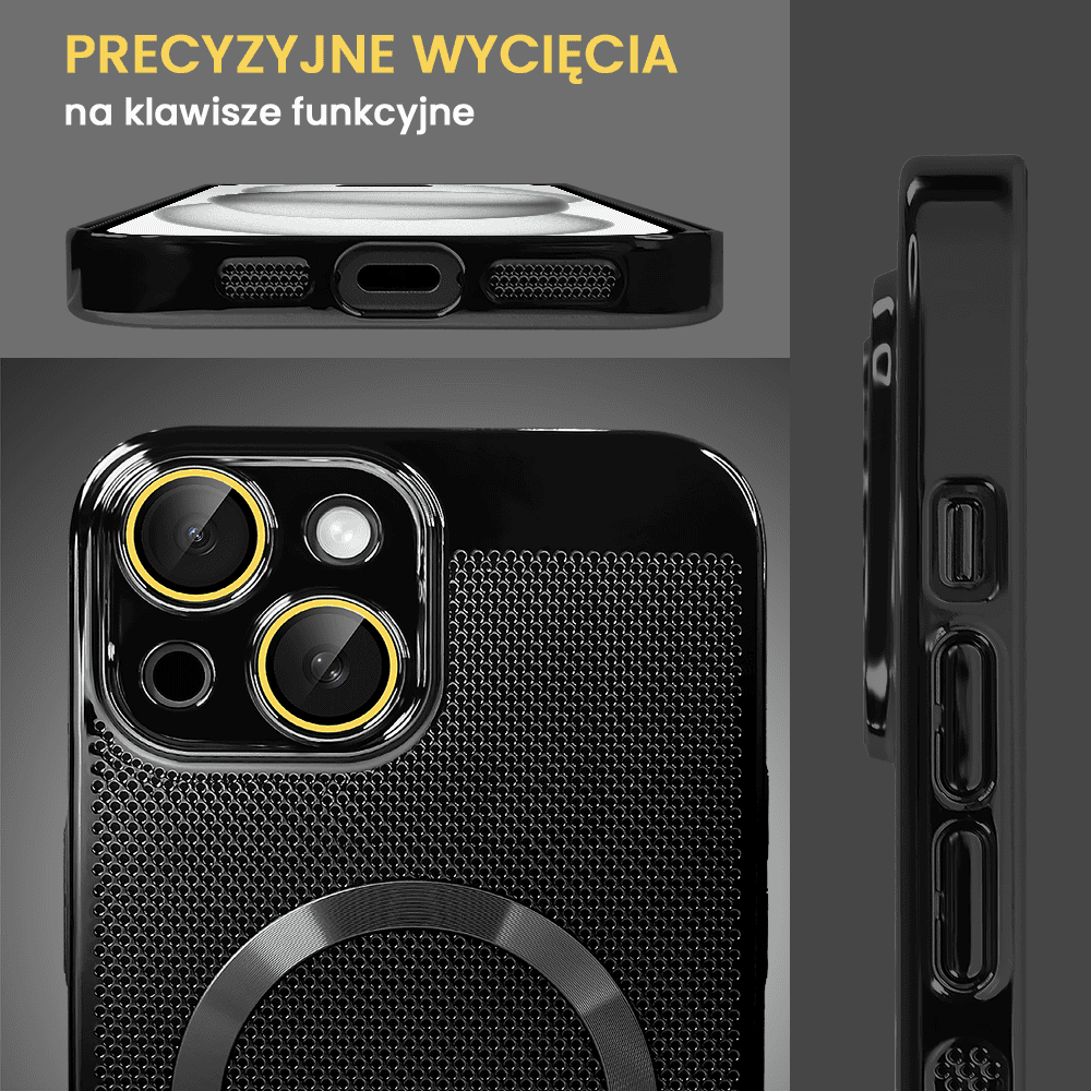 Etui do iPhone 15 Plus z Magsafe, cienkie, twarde, oddychające, z osłoną aparatu, czarne