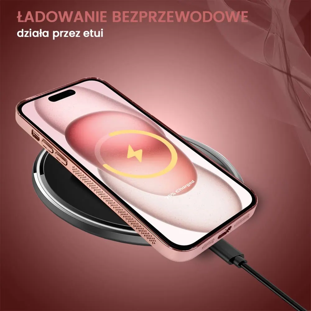 Etui do iPhone 15 Plus z Magsafe, cienkie, twarde, oddychające, z osłoną aparatu, różowe złoto