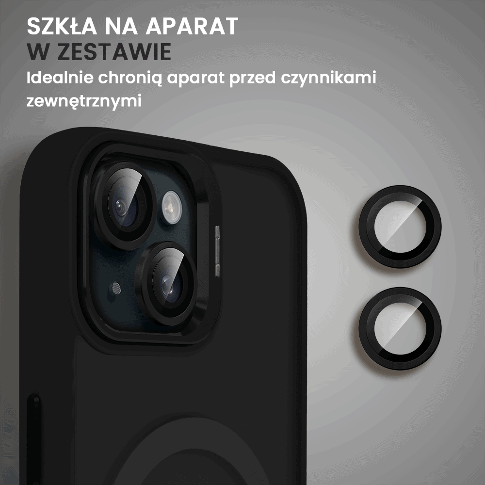 Etui do iPhone 15 Plus Arctic Stand, półprzeźroczyste, z osłoną aparatu i podstawką, czarne