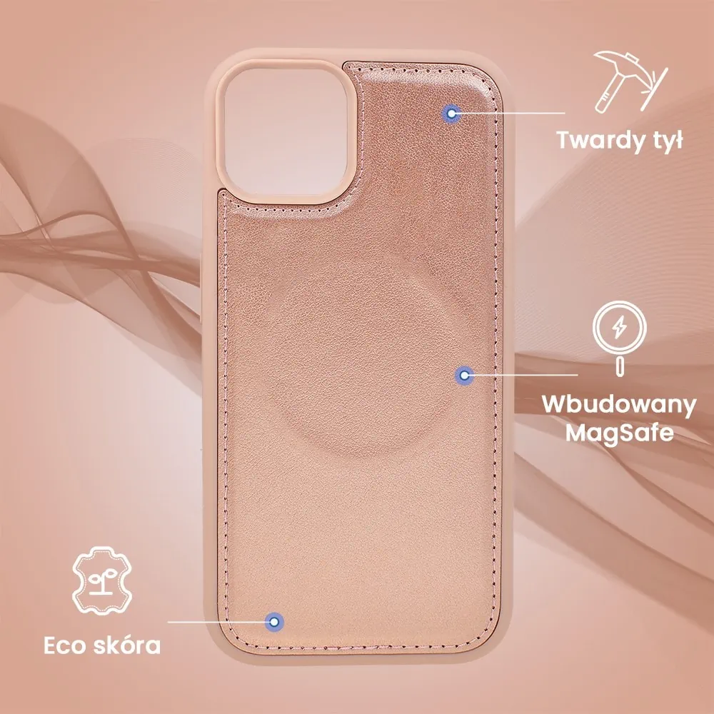 Etui do iPhone 15 Plus 3w1 Magsafe Double Book, zestaw etui oraz kabura z podstawką, różowe złoto
