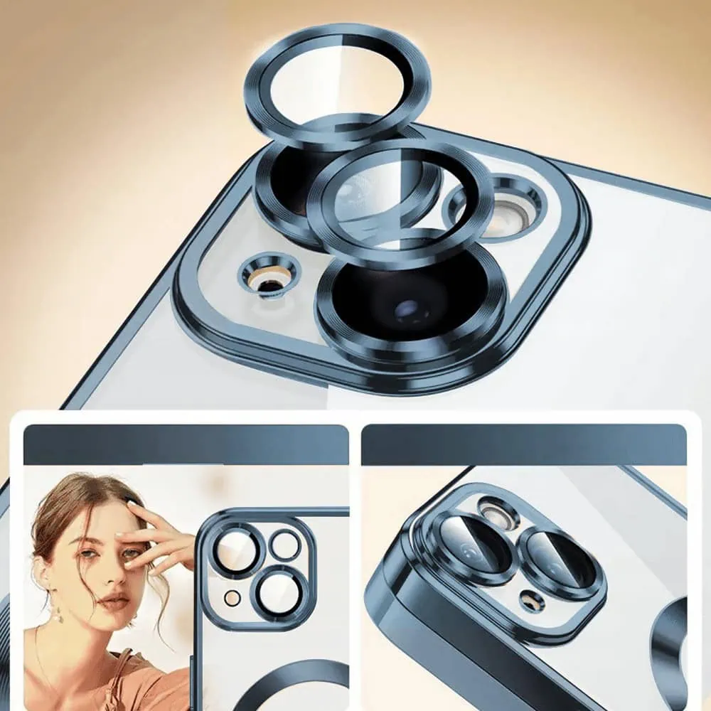 Etui do iPhone 15 MagSafe Luxury Protect przeźroczyste, hybrydowa ochrona kamery, błękitne