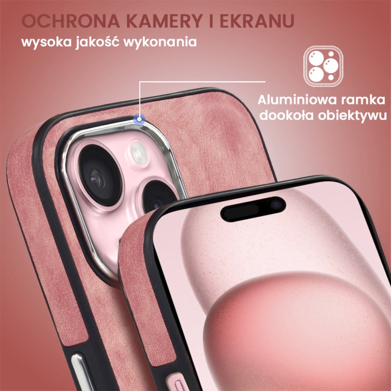 Etui do iPhone 15 Magsafe Business Leather, eleganckie, przyjemne w dotyku, koralowe