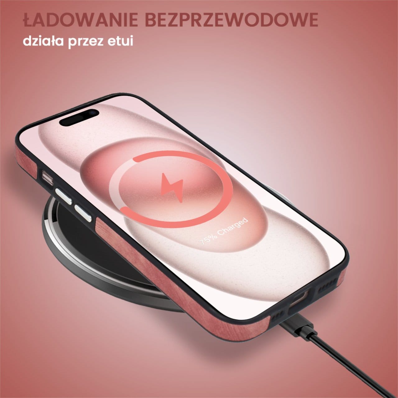 Etui do iPhone 15 Magsafe Business Leather, eleganckie, przyjemne w dotyku, koralowe