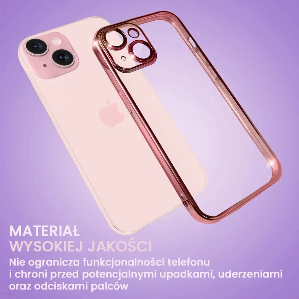 Etui do iPhone 15 Slim Protect Full Cover z osłoną kamery i obiektywów 9H, różowe (OUTLET)
