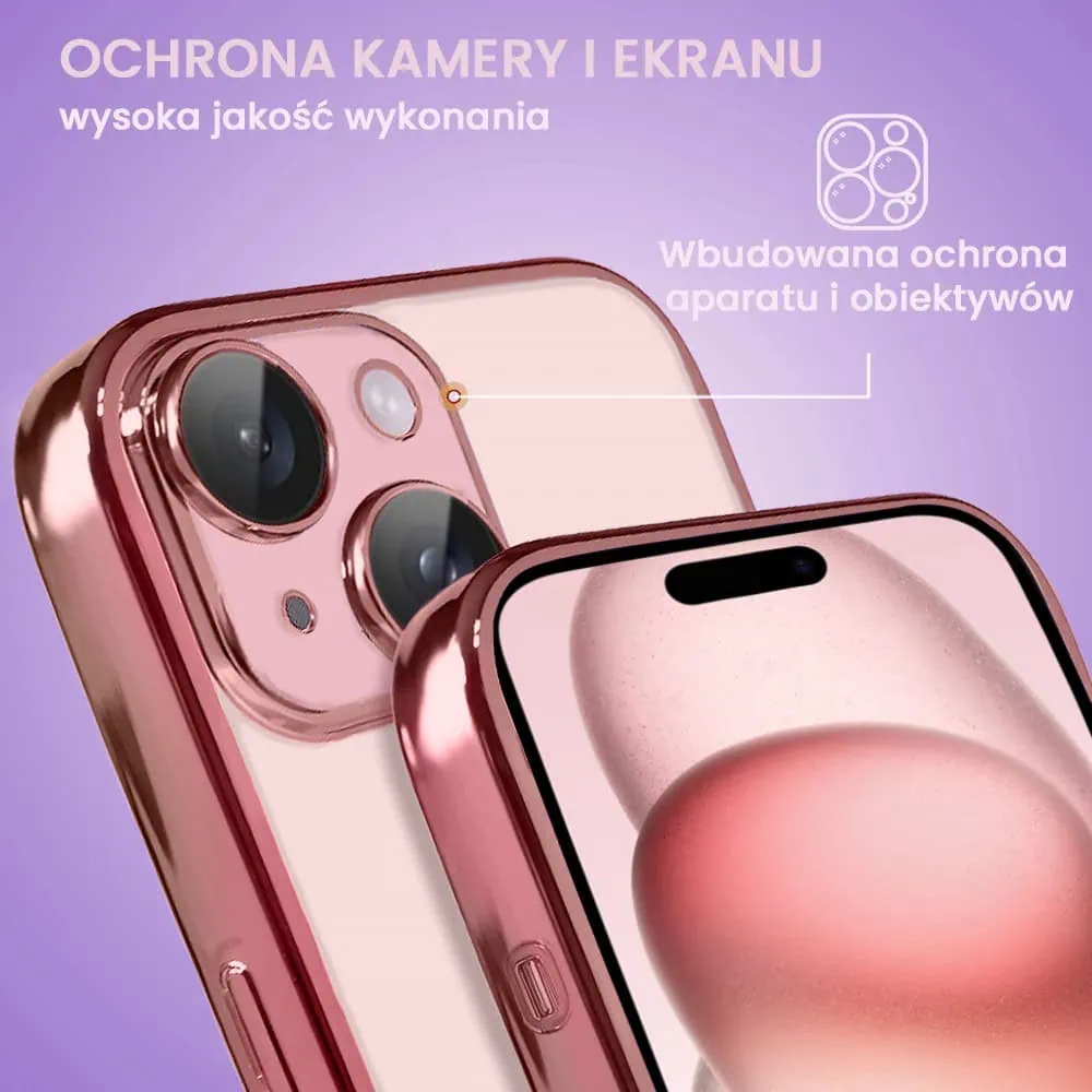 Etui do iPhone 15 Slim Protect Full Cover z osłoną kamery i obiektywów 9H, różowe (OUTLET)