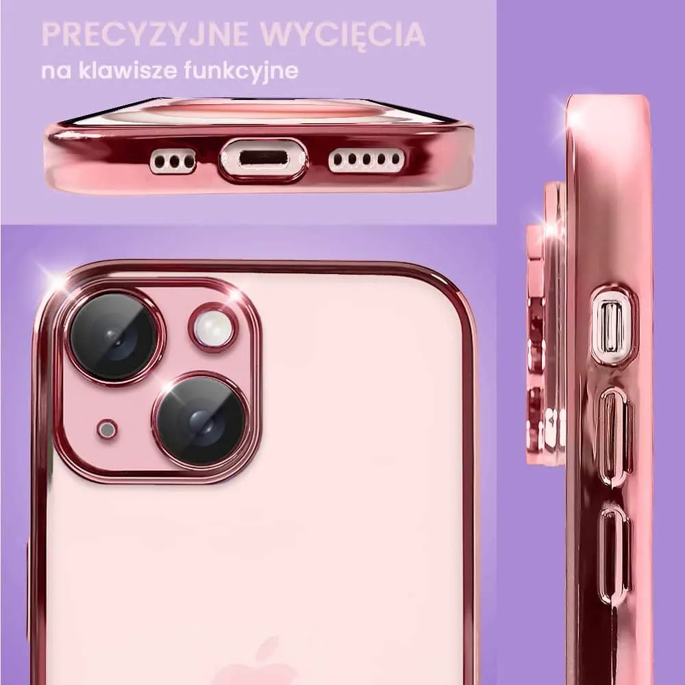 Etui do iPhone 15 Slim Protect Full Cover z osłoną kamery i obiektywów 9H, różowe (OUTLET)