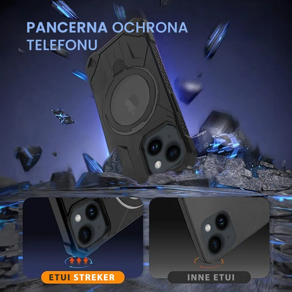 Etui do iPhone 15 Plus Armored Metal Cam MagSafe Stand z podstawką, czarne