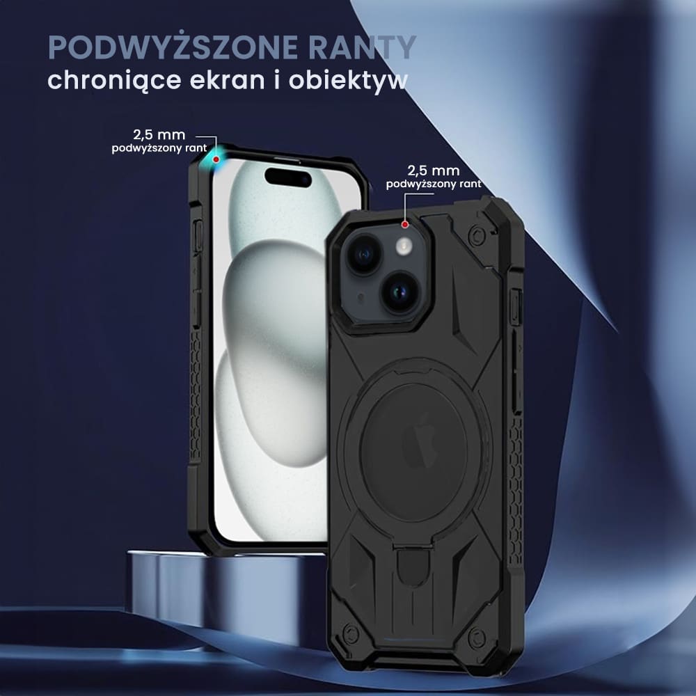 Etui do iPhone 15 Plus Armored Metal Cam MagSafe Stand z podstawką, czarne
