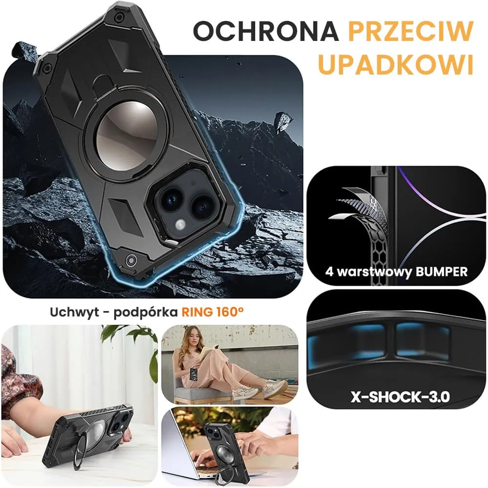 Etui do iPhone 15 Plus Armored Metal Cam MagSafe Stand z podstawką, czarne