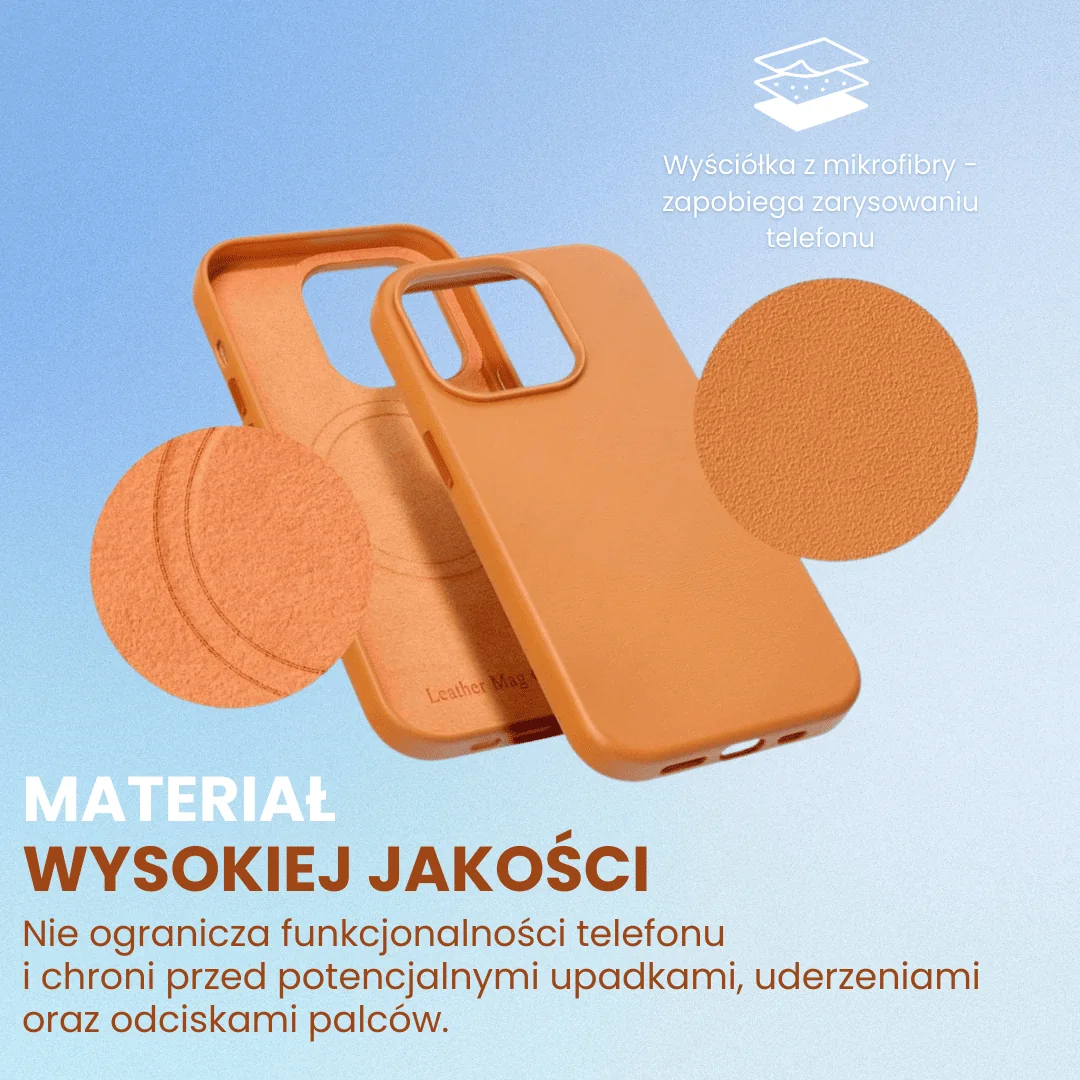 Etui do iPhone 15 biznesowe skórzane z MagSafe, trwałe, pomarańczowe