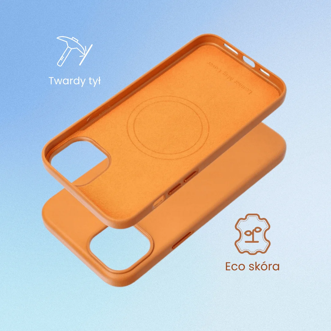 Etui do iPhone 15 biznesowe skórzane z MagSafe, trwałe, pomarańczowe