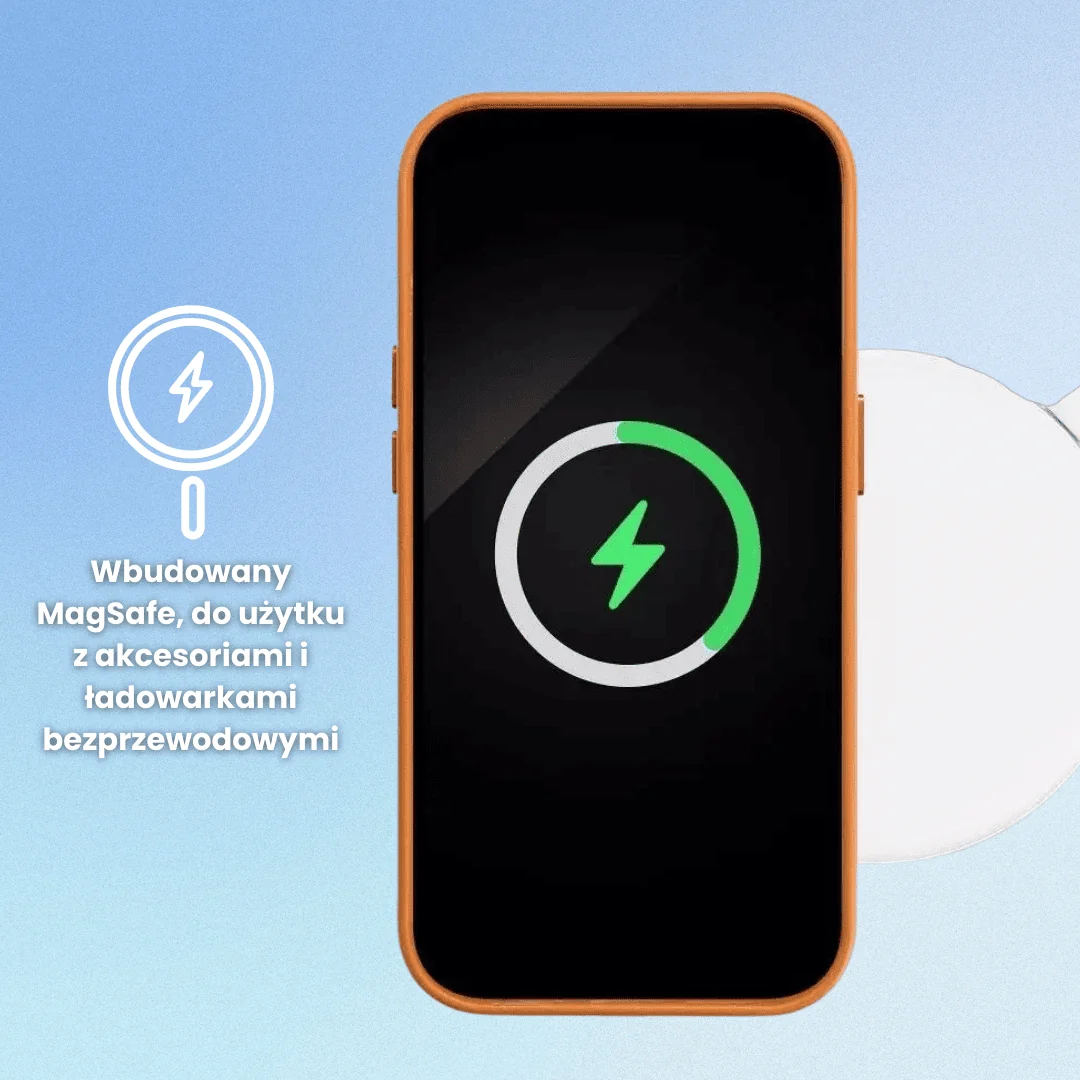 Etui do iPhone 15 biznesowe skórzane z MagSafe, trwałe, pomarańczowe