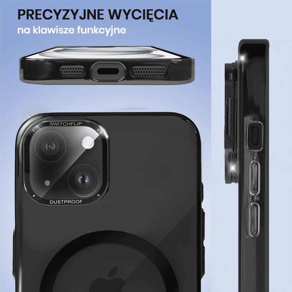 Etui do iPhone 15 Cam Window, z osłoną aparatu i podstawką, twarde, czarny