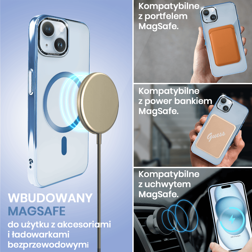 Etui do iPhone 15 Cam Window, z osłoną aparatu i podstawką, twarde, niebieskie