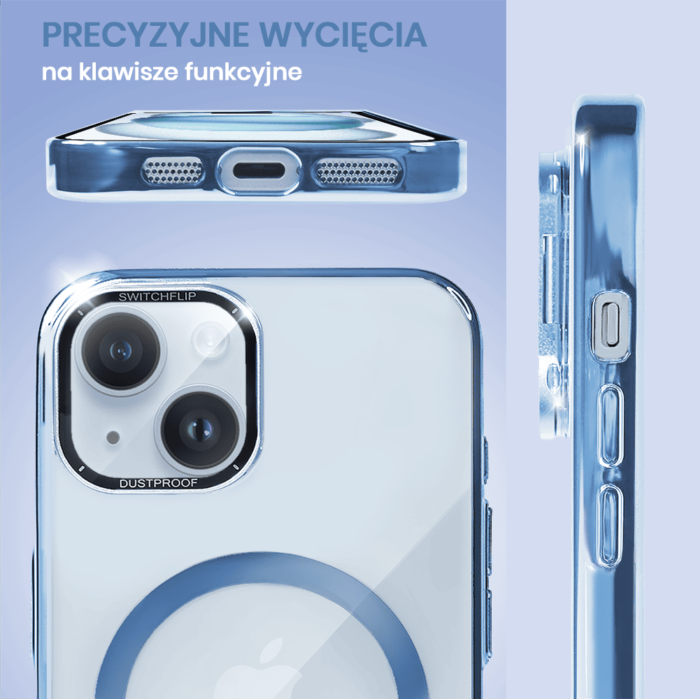 Etui do iPhone 15 Cam Window, z osłoną aparatu i podstawką, twarde, niebieskie