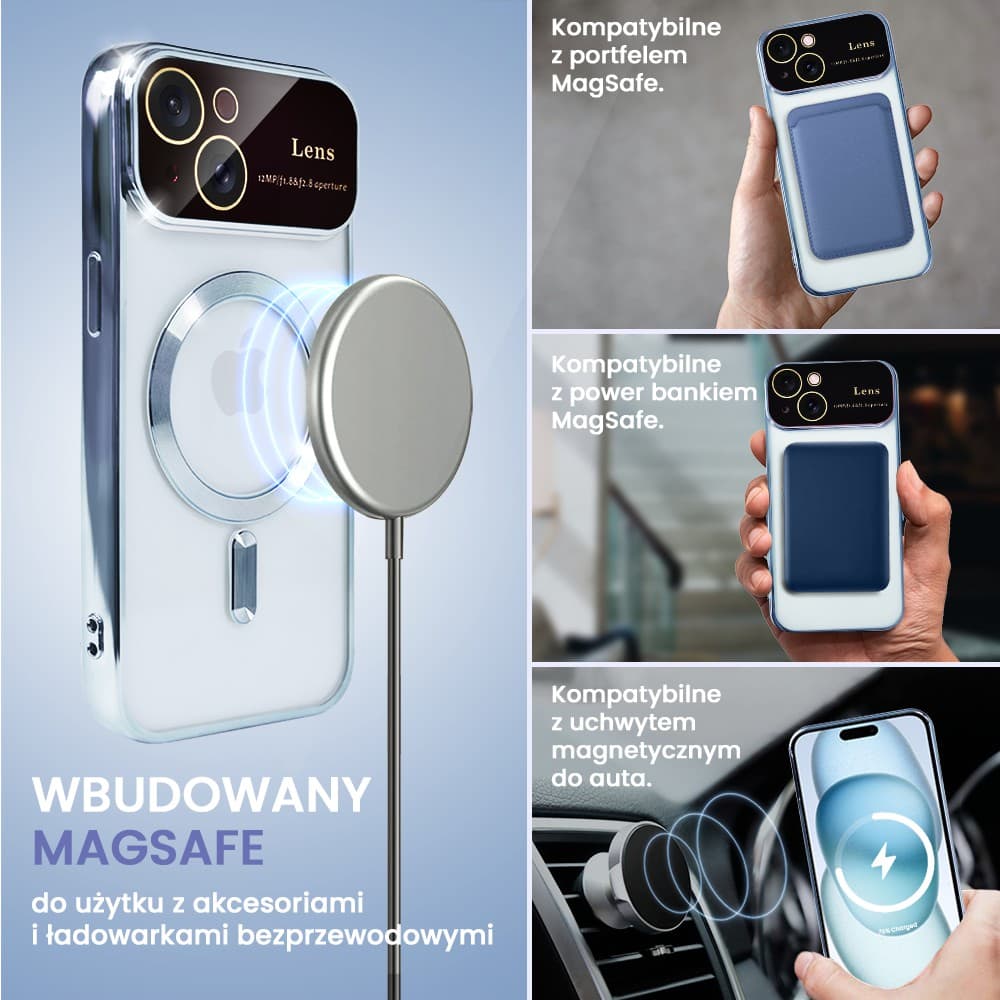 Etui do iPhone 15 Camera Beam MagSafe, niebieskie