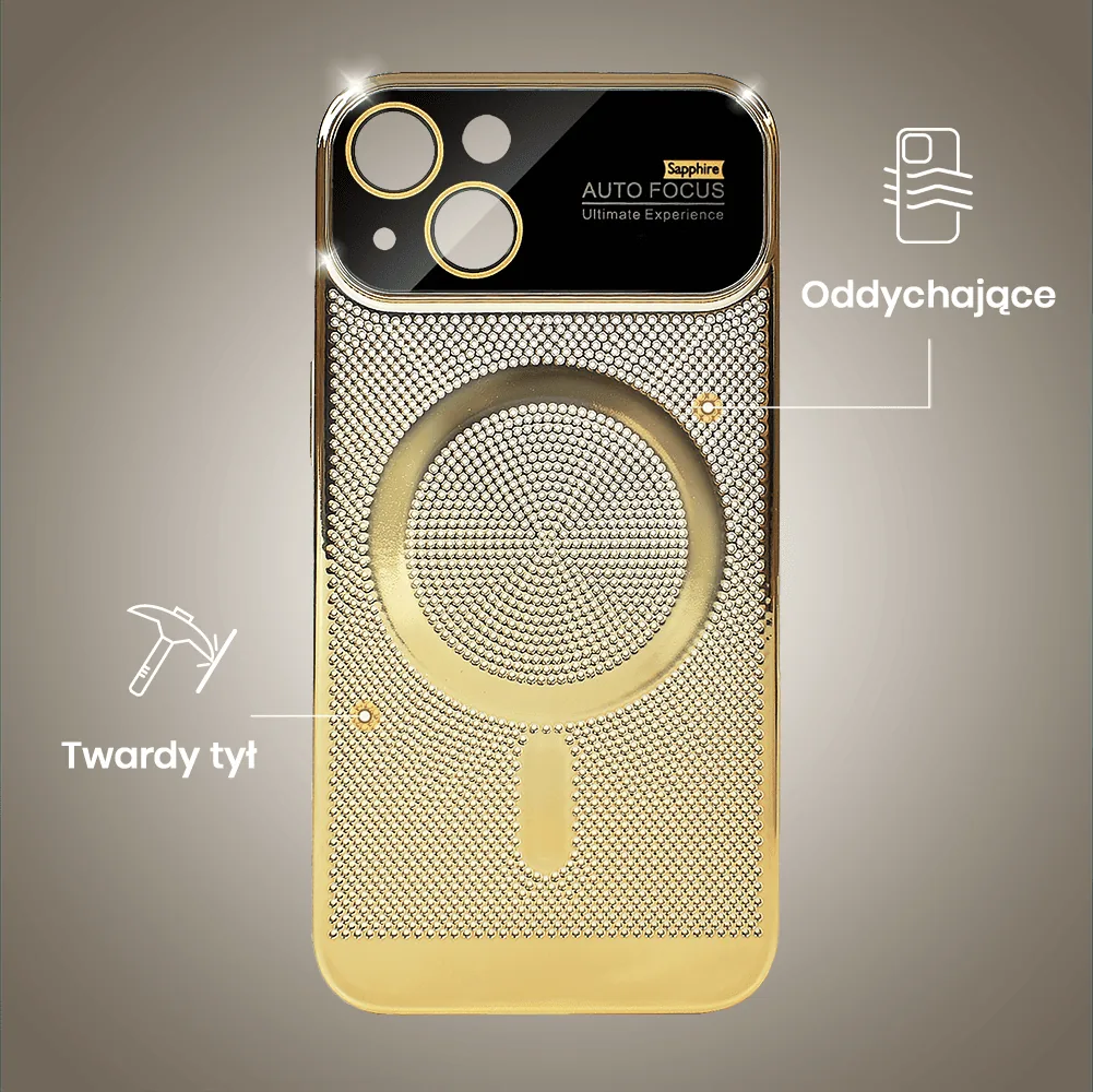 Etui do iPhone 15 Camera Beam Magsafe oddychające, złote